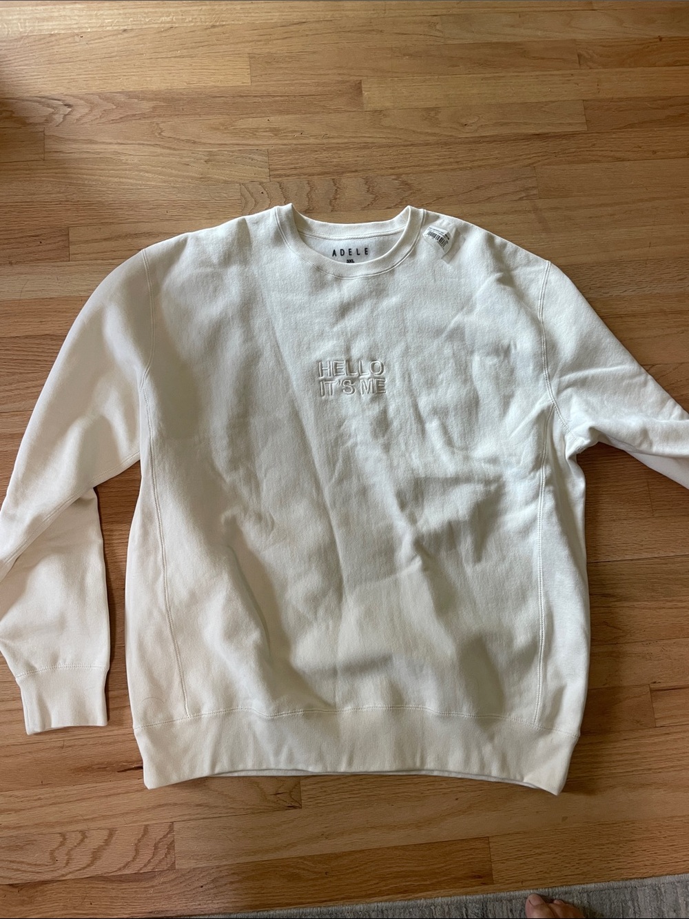 Adele Cream Embroidered 'Hello It's Me' Crewneck Sweater